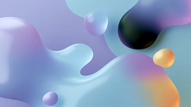 Colorful shapes and bubbles blend on a smooth background in digital art design