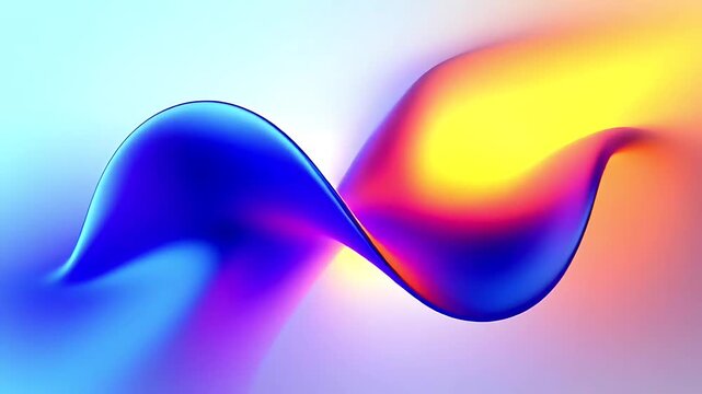 Abstract flowing wave shape with vibrant gradient colors on a soft light background.