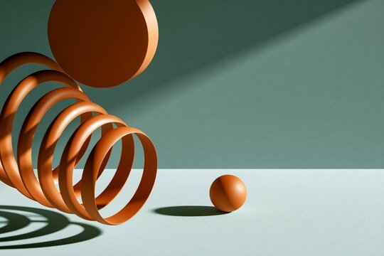 Shapes in orange and green colors lie on a light surface in a simple arranged setup with shadows