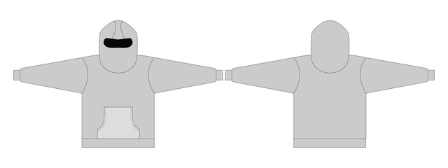Balaclava Mask Hoodie Mockup technical flat sketch vector front and back view blank grey template for streetwear garment line tech pack digital apparel fashion vector CAD design layout. © sigraphics.co