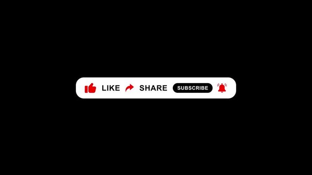 Animated YouTube Like, Share, Subscribe Button for Video Overlay. Like Subscribe Bell Notification Button, subscribe to channel.