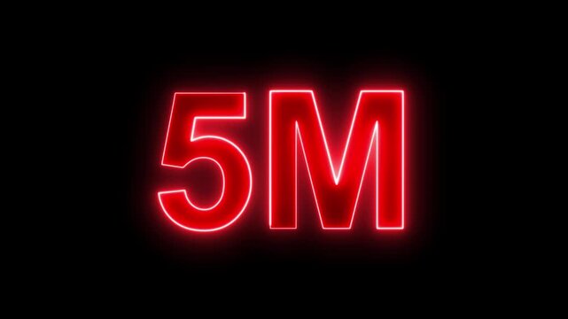 5M red Neon Milestone Animation with Glowing Number on Dark Background. Ideal for subscriber celebrations, social media achievements and digital promotions.