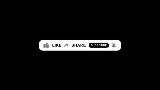 Animated YouTube Like, Share, Subscribe Button for Video Overlay. Like Subscribe Bell Notification Button, subscribe to channel.