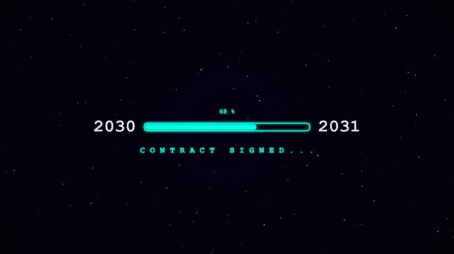Contract signed loading bar animation showing progress between year 2030 and 2031