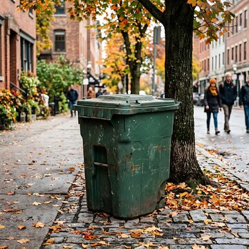 Autumn city street with vintage fire hydrant.