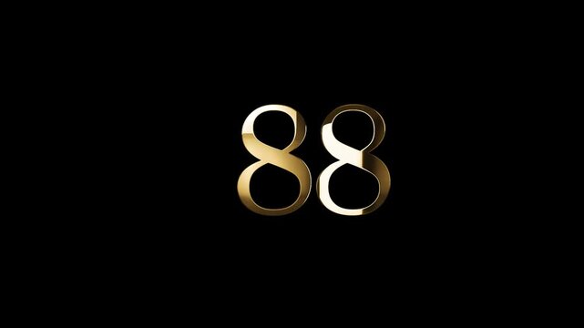 Number 88 in gold style with gold particles and transparent background, eighty eight