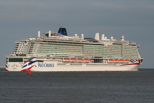 Southampton Water England UK. 01.08.2026. The Cruise ship IONA is a modern passenger vessel navigating the calm Southampton Water England UK