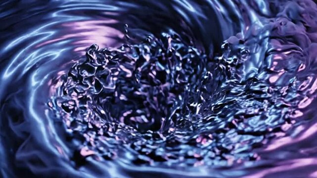 Abstract blue and purple liquid vortex swirling whirlpool 3D background