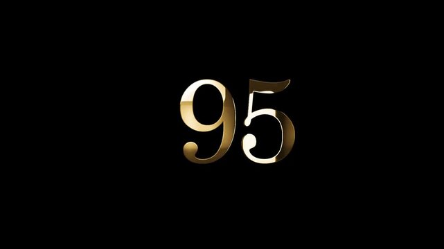 Number 95 in gold style with gold particles and transparent background, ninety five