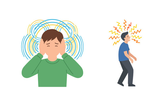 Man Covering Ears from Loud Noise and Guy Shouting with Stress and Headache Vector Illustration