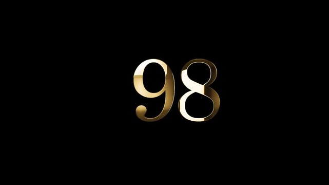 Number 98 in gold style with gold particles and transparent background, ninety eight