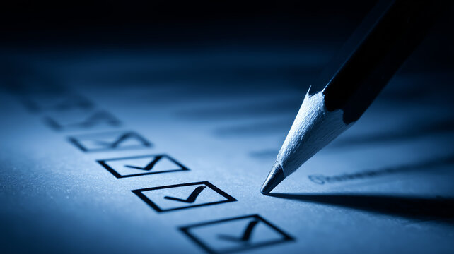 Pencil marking completed checkboxes represents task completion quality assessment and organized workflow management.
