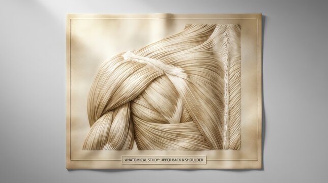 Vintage anatomical study of upper back and shoulder muscles