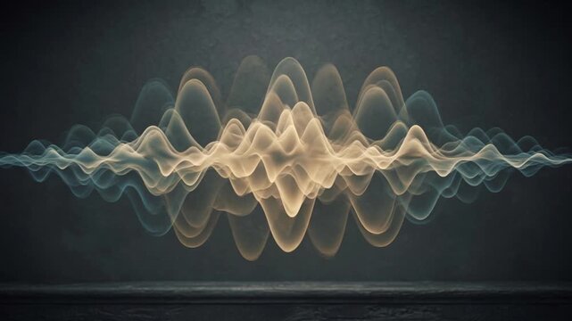 Abstract Sound Wave Visualization with Glowing Frequency Lines on Dark Textured Background