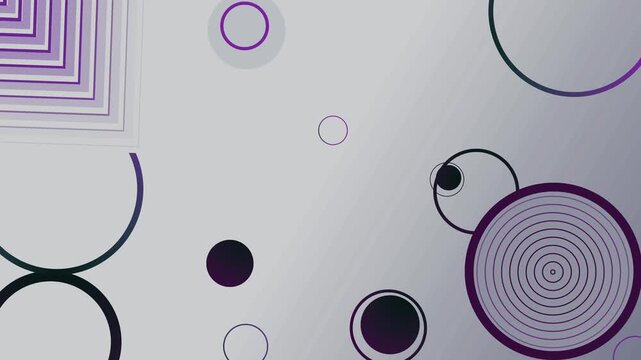 Abstract circles and rings background with geometric corner shapes simple modern design with copy space animation
