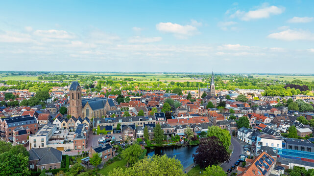 Historic town with canals and traditional architecture in Europe