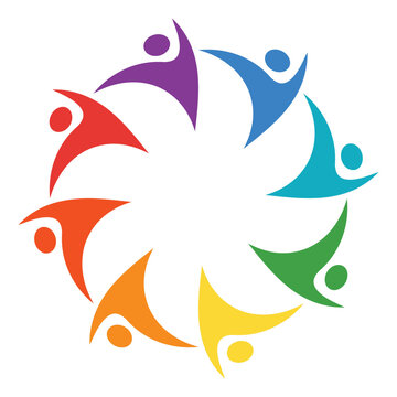 Colorful Circle of Abstract Figures Representing Unity and Collaboration