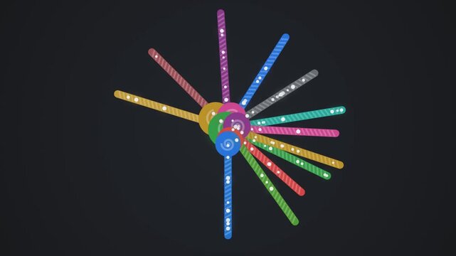 Colorful lollipops radiating in circular motion forming a vibrant abstract pattern within digital animation footage design