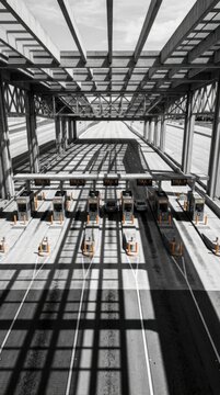 Monochromatic Highway Toll Booth Structure Industrial Design Perspective