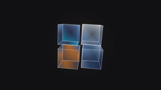 Rotating translucent glass cubes animation sequence showing colorful light refraction in a smooth digital motion clip