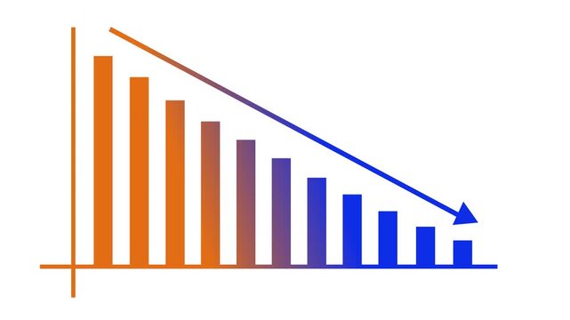 Simple downward bar chart with a falling trend line and arrow decline loss or decreasing performance animation