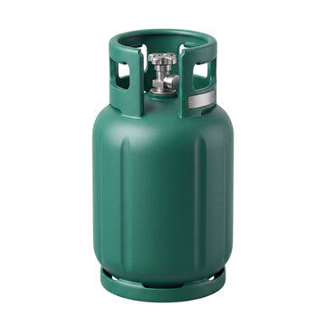 Green propane gas tank, a portable LPG cylinder for home cooking and industrial fuel storage. Liquefied petroleum gas container, essential for energy and heating applications.