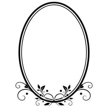 Elegant black floral oval frame vector template featuring ornamental scrollwork for portrait frame and luxury branding