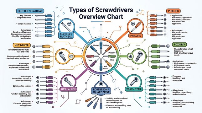 Informative chart detailing various screwdriver types and head styles