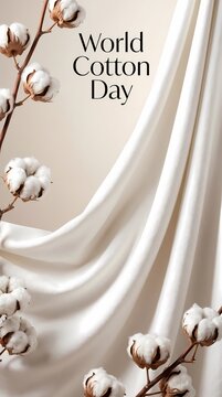 Elegant Minimalist Textile Display Featuring Natural Organic Cotton Flowers for Seasonal Promotion