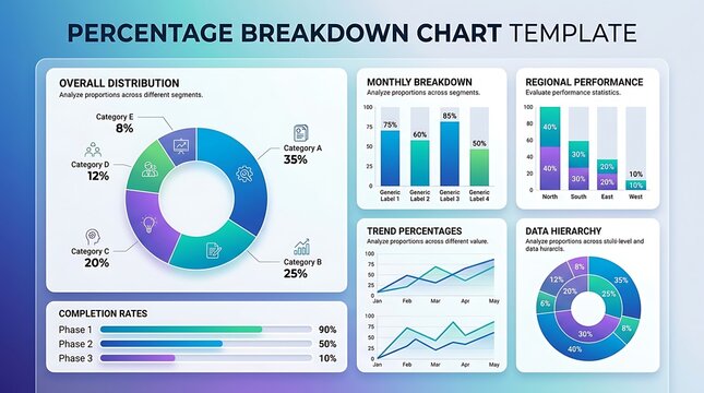 Data visualization dashboard with percentage breakdown chart template