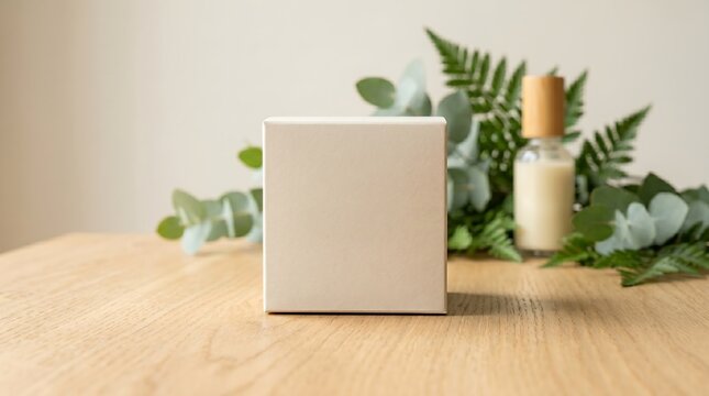 Minimalist Matte Skincare Packaging Mockup Box with Botanical Text