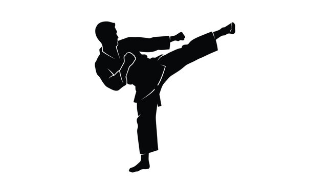 Karate martial arts fighter performing a powerful high kick vector illustration
