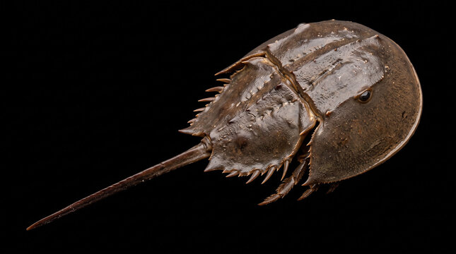 Atlantic horseshoe crab on dark background.