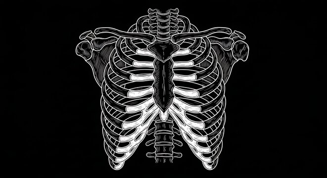 X-ray image of human rib cage and spine.