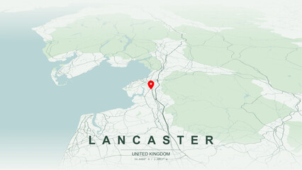 Modern minimalist vector map of Lancaster, Lancashire, England. High-quality scalable illustration of Lancaster geographic boundaries along River Lune contour for posters design. © AliRza