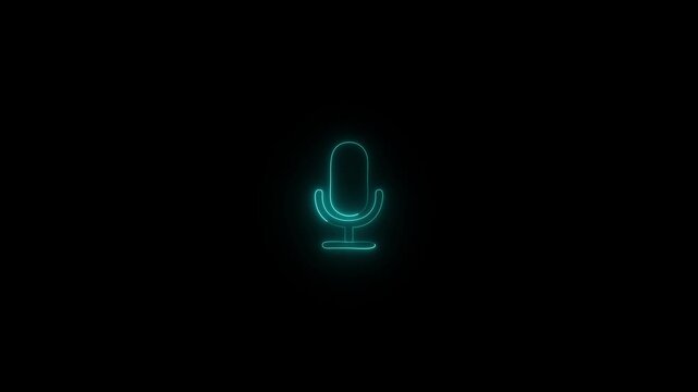 Voice recording podcast mic microphone button icon animation. neon line microphone icon . Voice record icon. animation. 4k video