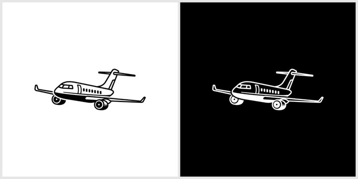 Minimalist Private Jet Aircraft Logo Design on White and Black Backgrounds