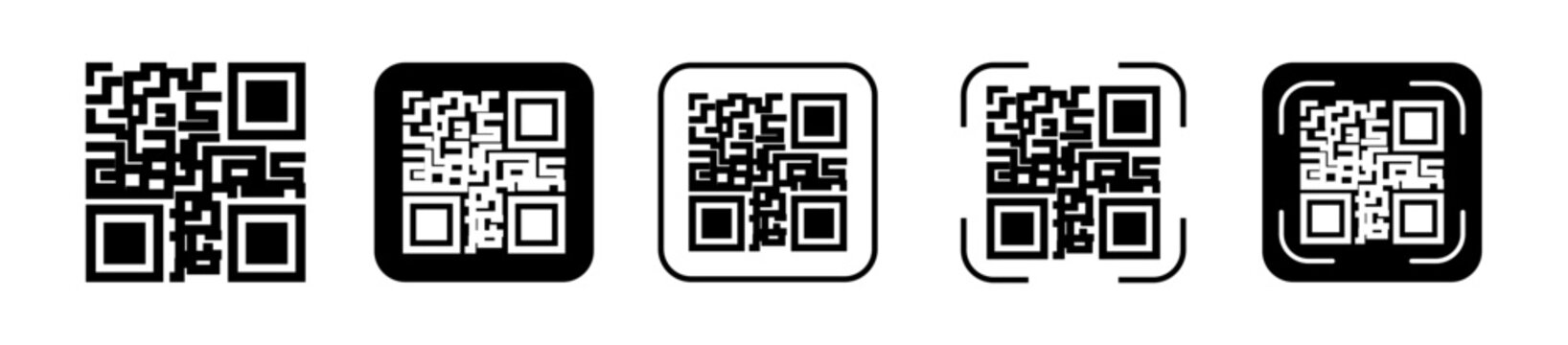 QR Code Vector Icon set , Scan Code Symbol for Smartphone, Barcode Scanner, Isolated Vector Illustration
