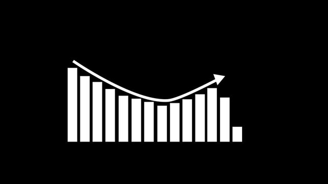 Financial chart with bars and upward arrow growth decline and recovery animation