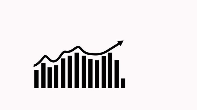 Simple bar chart with rising line showing business growth data analysis and financial progress animation