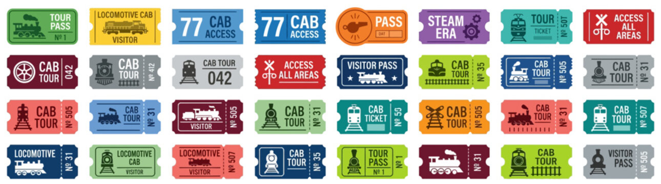 Vintage Train Tickets Collection - Cab Access, Tours, Passes, Steam Era