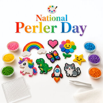National Perler Day Concept Design with Colorful Fuse Beads and Crafts