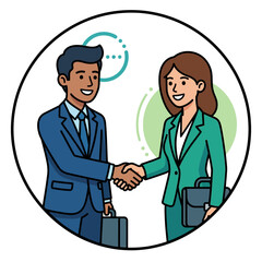 Fototapeta premium two business people shaking hands in a circle partnership and agreement