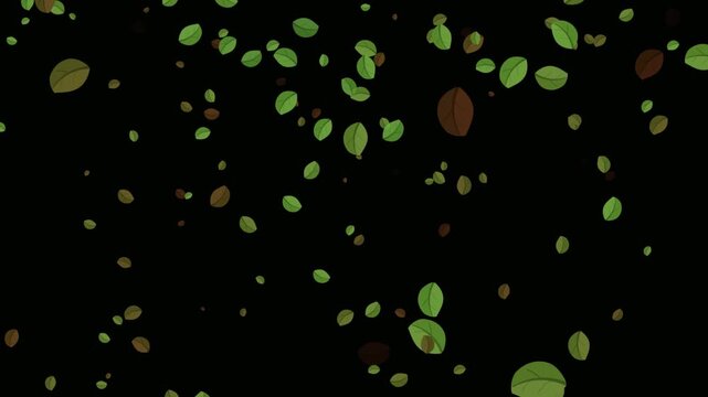 An abstract black background featuring a bright vector illustration of shiny leaves