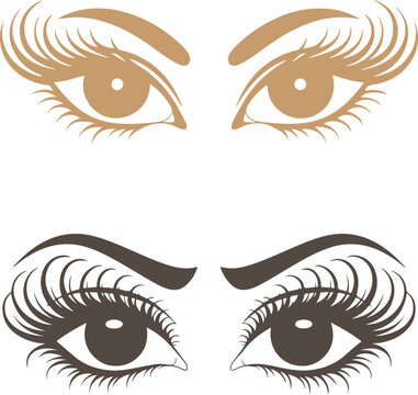 Elegant Woman Eyes Vector Illustration Set with Eyebrows Eyelashes Makeup and Beauty Fashion Design Icons Collection