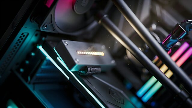 Modern Gaming Computer Interior with RGB Lighting and Hardware Components