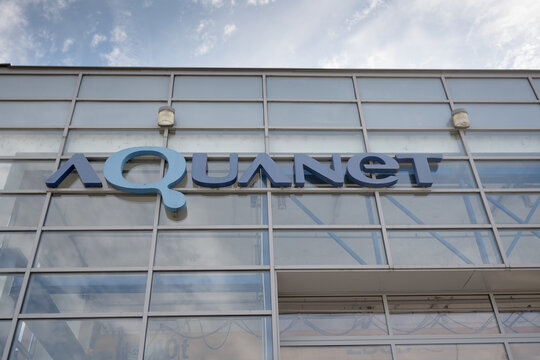 AQuanet &ndash; the sign of the municipal water supply company in Poznań. Poznań, Poland, August 2, 2026.
