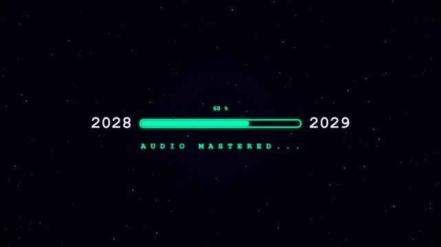 Audio mastered loading bar showing the transition between years 2028 and 2029