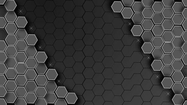 Abstract hexagon background with layered honeycomb pattern and dark center animation