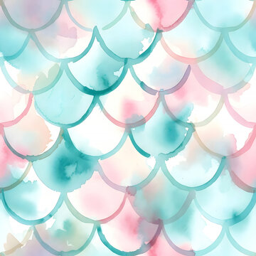 Pastel fish scales mermaid pattern watercolor background seamless pattern